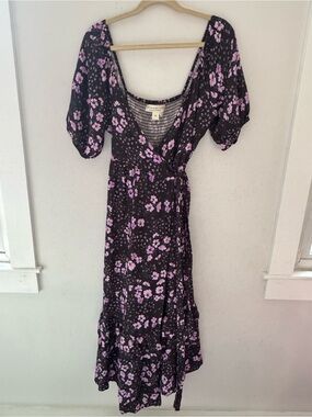 saltwater LUXE Black Maxi Dress with Lavender Floral Print